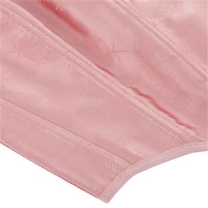 Retro Wide Shoulder Straps Pink Leaf Print 13 Plastic Boned Overbust Corset N23470