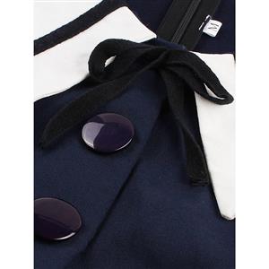 Graceful Single-Breasted Lapel Dark Blue Women's Dress N14262