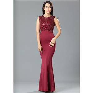 Graceful Wine Red Sequined Evening Party Dress N12665