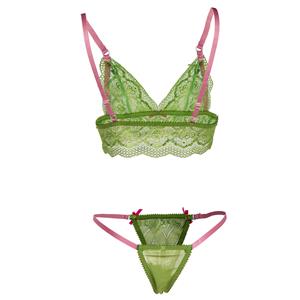 Sexy Green Floral Sheer Lace Bra Top and Panty Lingerie Set  N16141