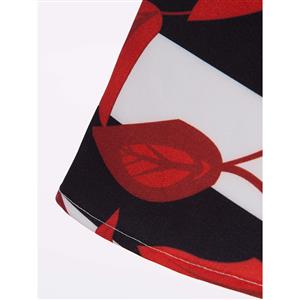 Women's Half Sleeve Stripe Red Leaves Pattern Trench Coat  N15814