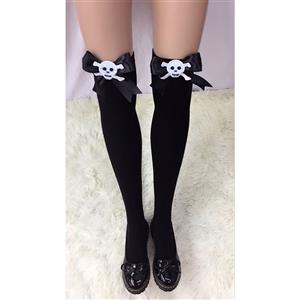 Halloween Pure Black French Maid Cosplay Black Bowknot with Skeleton Anime Stockings HG18460