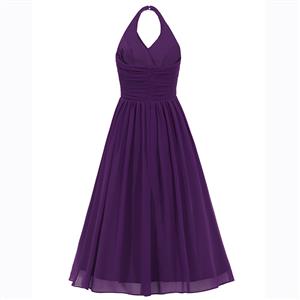Women's Halter Draped Ruched Knee-Length Chiffon Prom Bridesmaid Party Dress N15890
