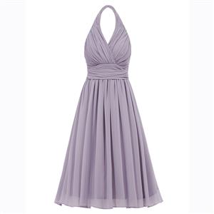 Women's Halter Draped Ruched Knee-Length Chiffon Prom Bridesmaid Party Dress N15891