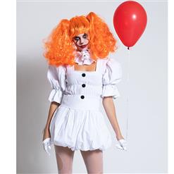 Sexy Clown Costume, Women's Halloween Costume, White Horror Clown Costume, Cheap Circus Costume, Harlequin Clown Adult Halloween Circus Costume, #N18680