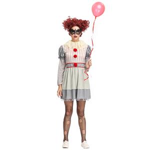 Women's Harlequin Scary Clown Puff Dress Halloween Costume N19128