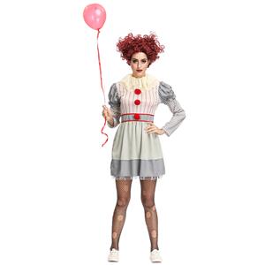 Women's Harlequin Scary Clown Puff Dress Halloween Costume N19128