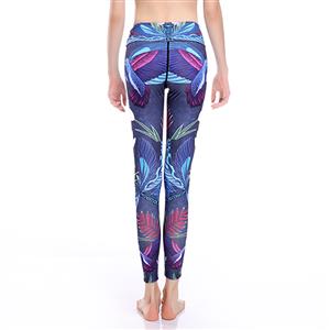 Women's Extra Soft Blue Chinese Style Printed High Waist Long Yoga Sport Leggings L16345