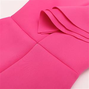 Women's Sexy Hot-Pink Round Neck Ruffled Sleeveless Bodycon Dress N15643