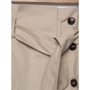 Women's Khaki High Waist Button A-line Skirt with Belt N15711