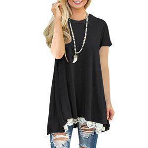Women's Sexy Black Round Neck Short sleeve Lace Splicing Casual T-Shirt Dresses N16466