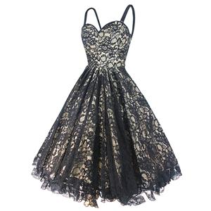 Women's Lace Retro Palace Shaped Waist Classical Adjustable Shoulder Straps Large Hem Dress N23511