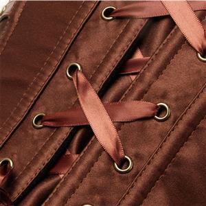 Sexy Brown Leather and Satin Buckle-up Zipper Corset N22904