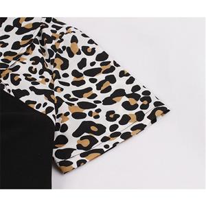 Vintage Leopard Print Sideway Collar Short Sleeve Midi Dress N18875
