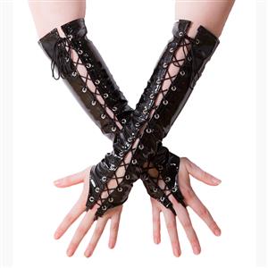 Fashion Black Long Lace-up Fingerless Gloves Party Club Accessory HG17495