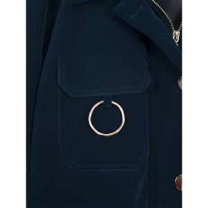 Women's Dark-Blue Long Sleeve Front Zipper Lapeled Jacket N15725