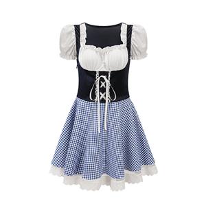 Women's Blue Adult Short Sleeve Maid Dress Cosplay Halloween Costume N23196