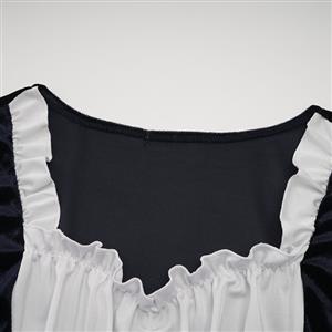 Women's Blue Adult Short Sleeve Maid Dress Cosplay Halloween Costume N23196