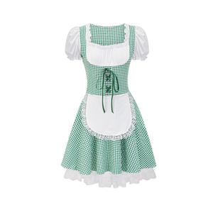 Women's Green Adult Short Sleeve Maid Mini Dress Cosplay Halloween Costume N23088