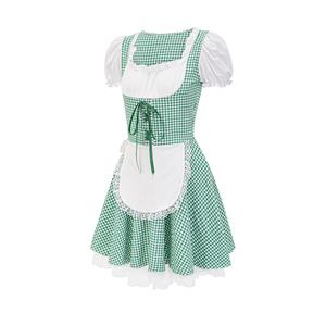 Women's Green Adult Short Sleeve Maid Mini Dress Cosplay Halloween Costume N23088