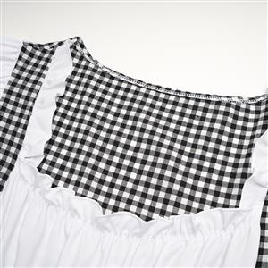 Women's Black Adult Short Sleeve Maid Mini Dress Cosplay Halloween Costume N23089