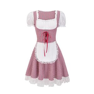 Women's Wine-red Adult Short Sleeve Maid Mini Dress Cosplay Halloween Costume N23090