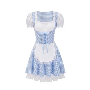 Women's Blue Adult Short Sleeve Maid Mini Dress Cosplay Halloween Costume N23091