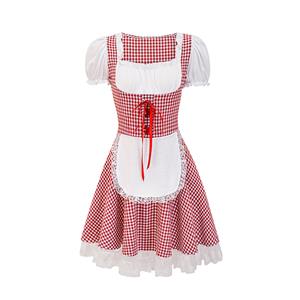 Women's Red Adult Short Sleeve Maid Mini Dress Cosplay Halloween Costume N23246