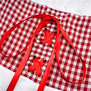 Women's Red Adult Short Sleeve Maid Mini Dress Cosplay Halloween Costume N23246