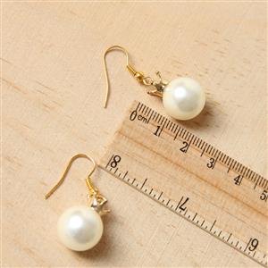 Simple Elegant White Venetian Pearl with Golden Crown Earrings J18436