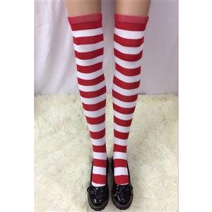 Lovely Pure Red-white Strips French Maid Cosplay Anime Stockings HG18515