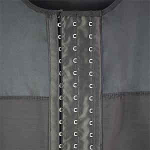 Men's Black Eye & Hook Closure Shapewear Round Neckline Short Sleeves Bodysuit for Sport N18888