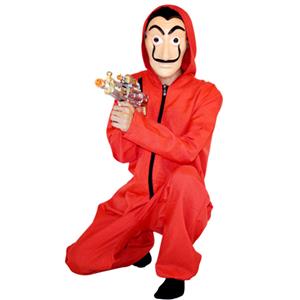 Men's Halloween Costume Banknote House Dali Red Jumpsuit Clown Cosplay Costume with Mask N18896