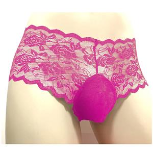 Men's Pink Sexy Floral Lace Panties Pouch Briefs Underwear PT16299