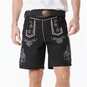 Men's Deluxe Black Special Short Pants and Leather Belt Bavarian Oktoberfest Costume N23352