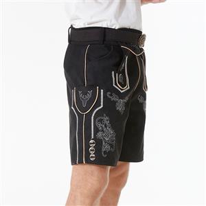 Men's Deluxe Black Special Short Pants and Leather Belt Bavarian Oktoberfest Costume N23352