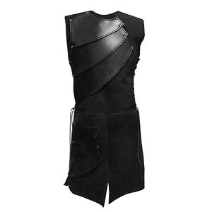 Men's Sexy Black Steampunk PU Leather Armour One-piece Long Gown Tunic Costume N19044