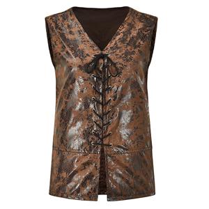 Mens Steampunk Distressed Brown Faux Leather Waistcoat N18522