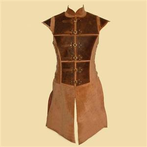 Men's Steampunk Knight PU Leather Armour High Collar Buckles One-piece Gown Tunic Costume N19969