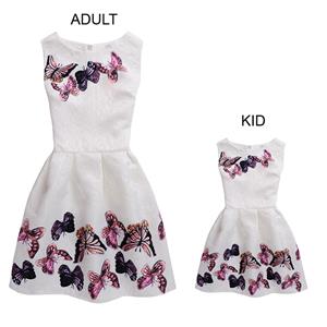 Mom＆Me Family Matching Vintage Sleeveless Butterfly Pattern A-Line Casual Tank Dress N15508