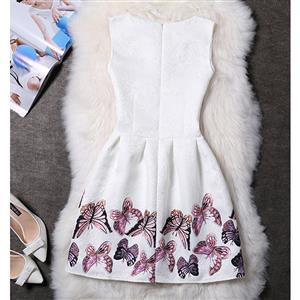 Mom＆Me Family Matching Vintage Sleeveless Butterfly Pattern A-Line Casual Tank Dress N15508