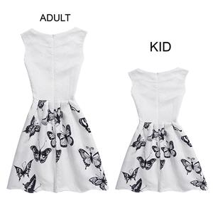 Mom＆Me Family Matching Vintage White Sleeveless Butterfly Pattern A-Line Casual Tank Dress N15509