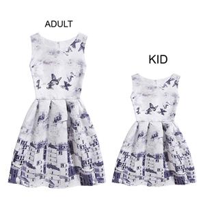 Mom＆Me Family Matching Vintage Sleeveless Printed A-Line Casual Tank Dress N15511