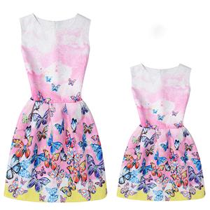 Mom＆Me Family Matching Pink Vintage Sleeveless Butterfly A-Line Casual Tank Dress N15512