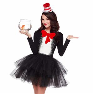 Women's Movie Character Cat Black Mesh Dress Cosplay Halloween Adult Costume N16124