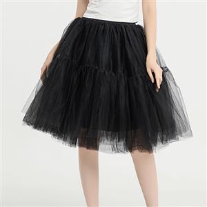 Elegant Black Multi-layer Organza Outer Elastic Band High-waisted Gauze Skirt HG20214