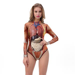 Scary 3D Digital Printed Muscle and Gut High Neck Bodysuit Halloween Costume N18318