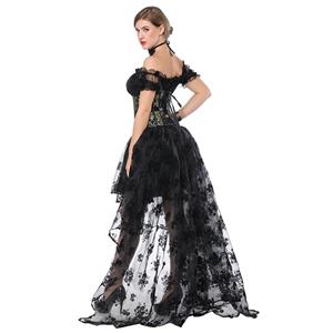 Gothic Off Shoulder Crop Top with Underbust Corset High Low Skirt Sets N18224