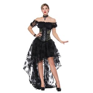 Gothic Off Shoulder Crop Top with Underbust Corset High Low Skirt Sets N18224