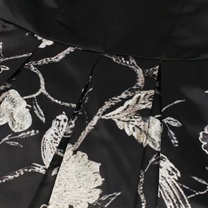 Women's Vintage Black Off Shoulder Floral Print Splicing A Line Long Prom Ball Gowns N16279